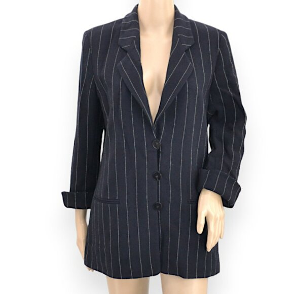 Vintage 90s Giorgio Armani Navy Blue White Twill Pinstripe Suit